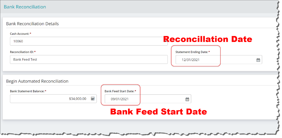 Bank reconciliation page